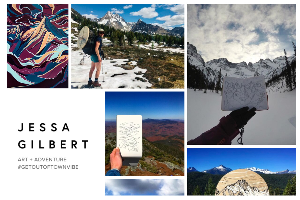 a collage of photos arranged around the name "Jessa Gilbert" in black font on a white background