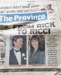 a newspaper clipping from The Province with the headline "From Rick to Ricci"